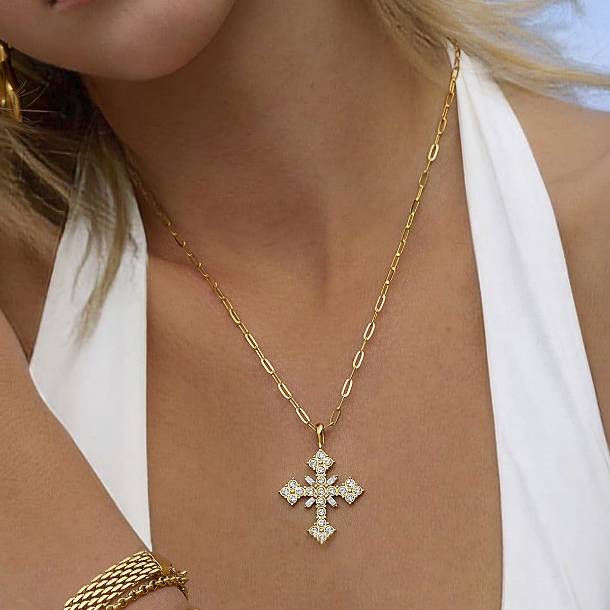 Divina Crystal Cross Necklace